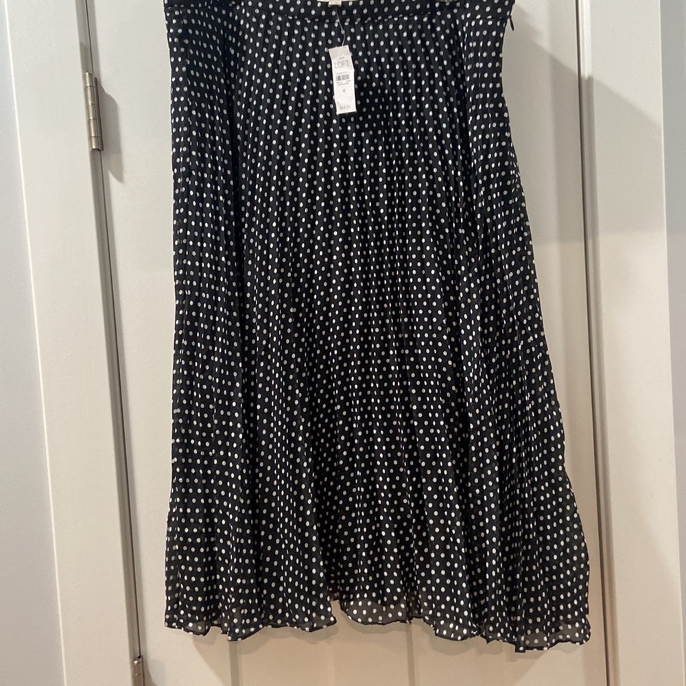 Ann Taylor LOFT black and white polka dot accordion fan fold midi skirt 18 NWT